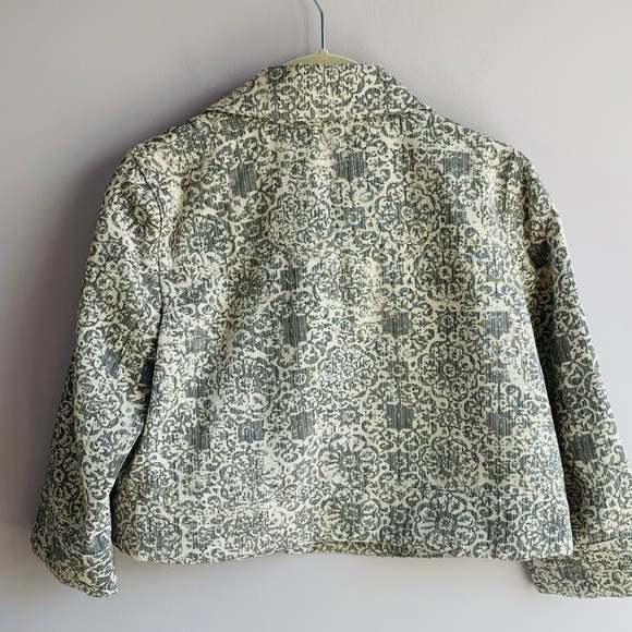 Theory Jacket Sage Grey Cream Twill Button Front Cropped Paisley Geometric Small - Picture 8 of 8